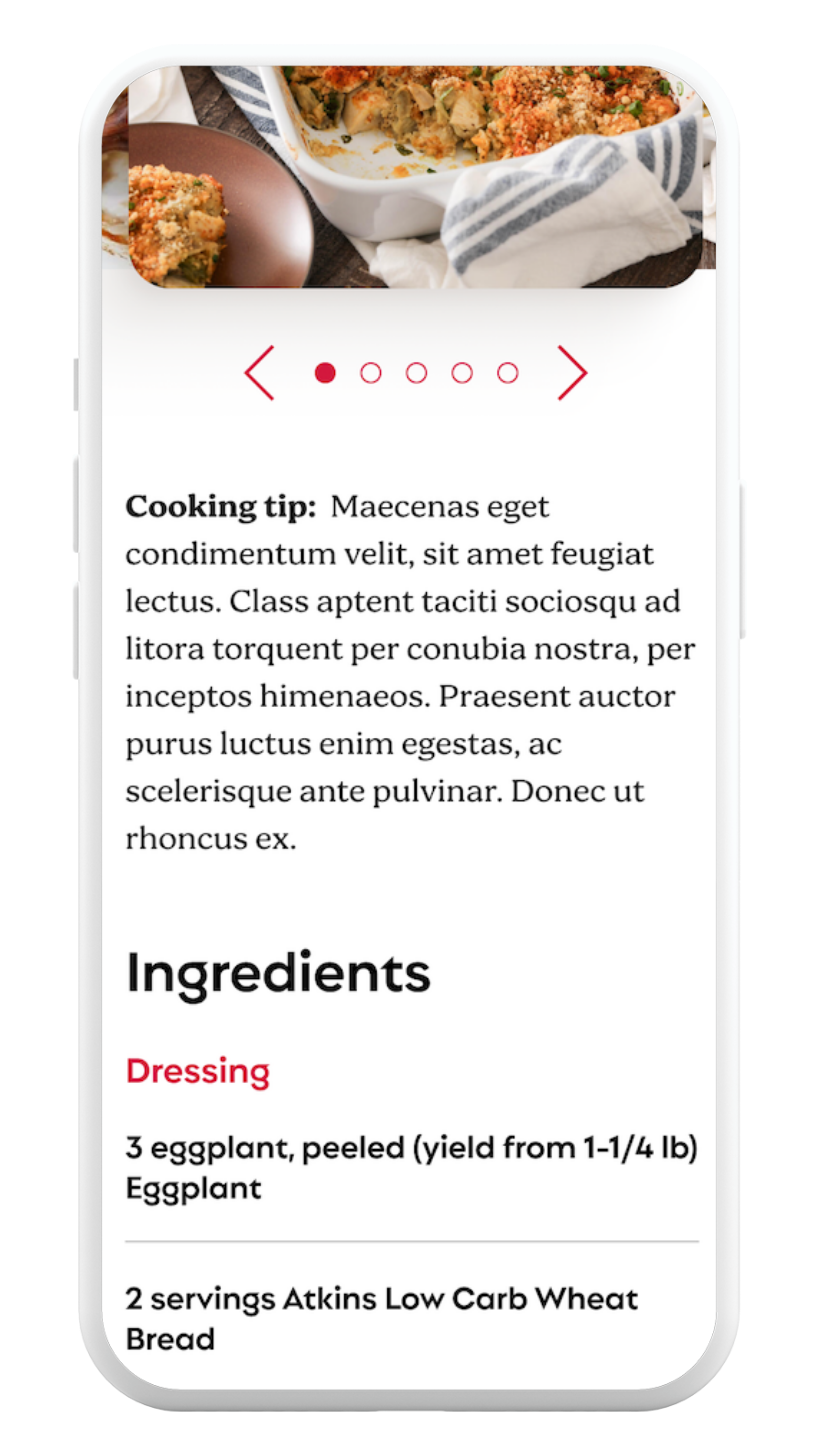 Recipe page on phone